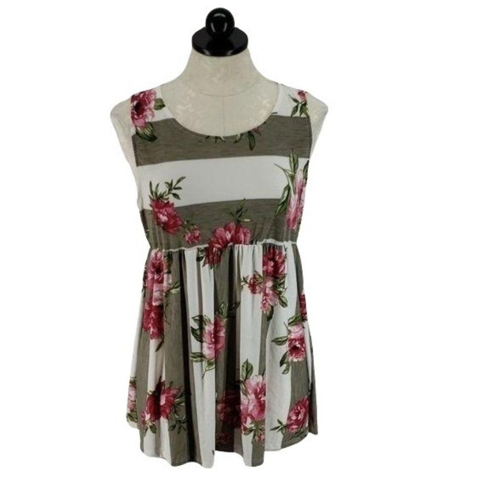 Twenty Second Striped Floral Tunic Racerback Tank Top Size Small S